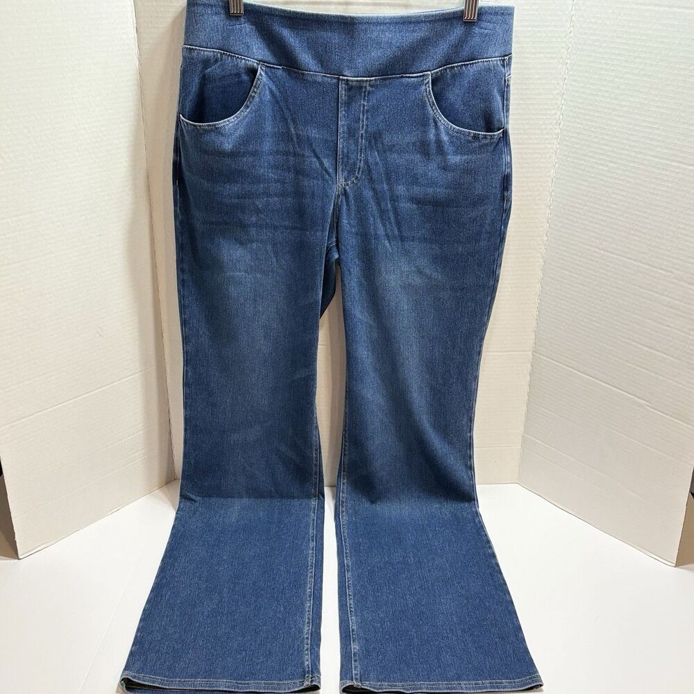 Halara Flare Jeans Women XL Tall Blue Denim Pull On High Waist Stretch Bootcut